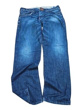 Guess Rebel Straight Leg Jeans Mens 38 Medium Wash Distressed Faux Leather Trim